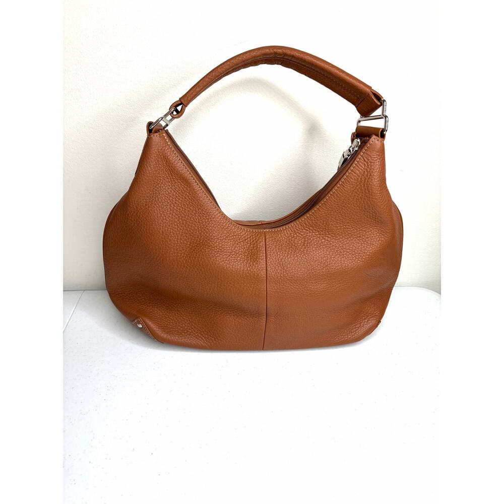 Talbots Pebbled Leather Shoulder Bag Purse Brown Preppy Chic Classic Neutral - Picture 2 of 12